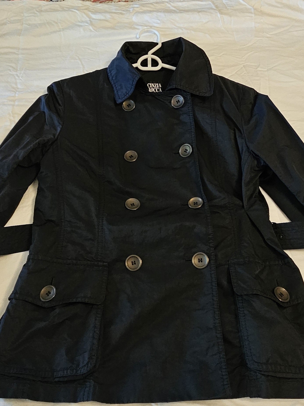 CINZIA ROCCA Italian Made Women's Black Double-Breasted Trench Coat